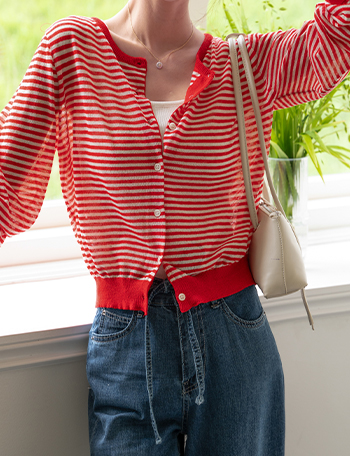 Linen multi horizontal striped Cardigan Korea