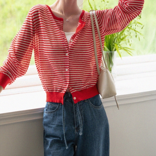 Linen multi horizontal striped Cardigan