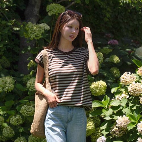 Drop Stripe Cap Sleeve T-shirt