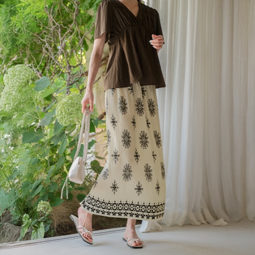 Ethnic Banding Wrinkle Skirt