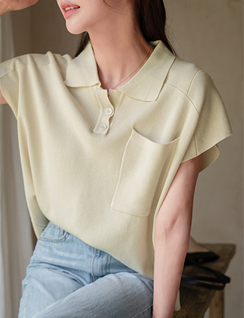 Loose Fit Collar Cap Sleeve Knitwear Korea