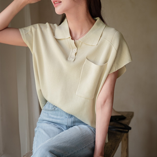 Loose Fit Collar Cap Sleeve Knitwear