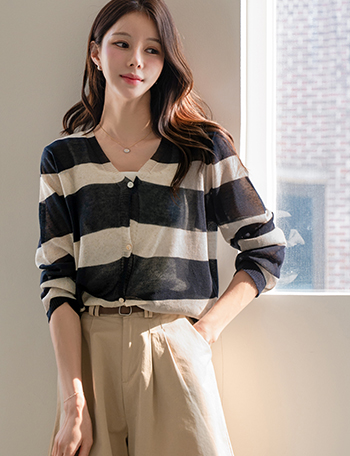 Y Linen Horizontal Striped Cardigan Korea