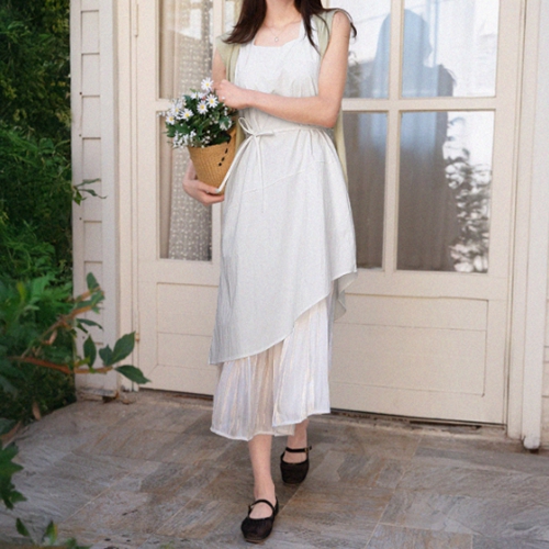 Chiffon layered String Sleeveless shirts Dress