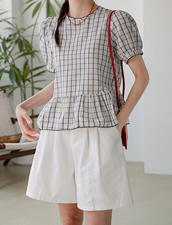 Rosie Check Back Button Blouse Korea