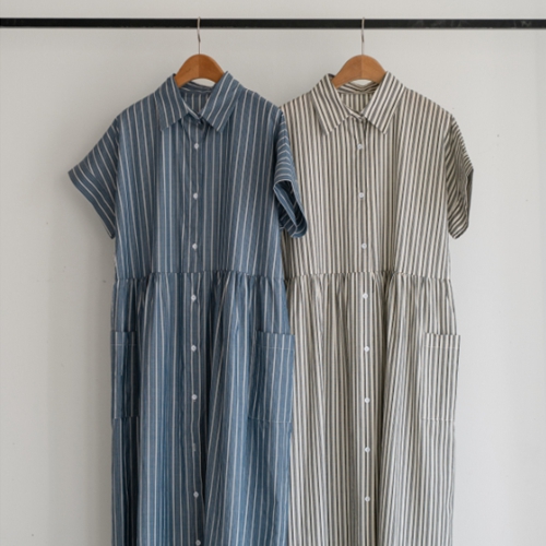 Stripe Button Collar Dress