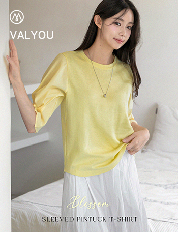 valyou_Blossom Sleeves Pintuck T-shirt Korea