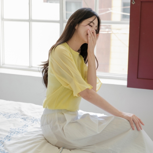 valyou_Blossom Sleeves Pintuck T-shirt