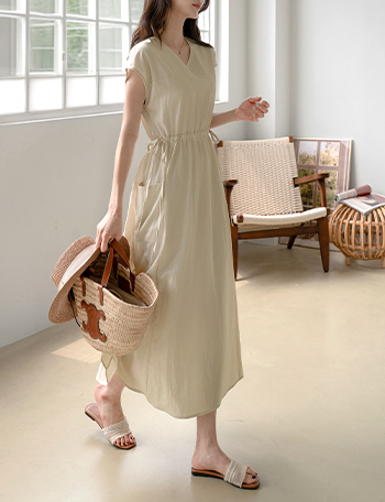V-neck string Pocket Dress Korea