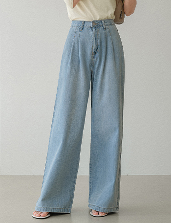 Stitch Two-pin tuck Wide Denim Pants Korea