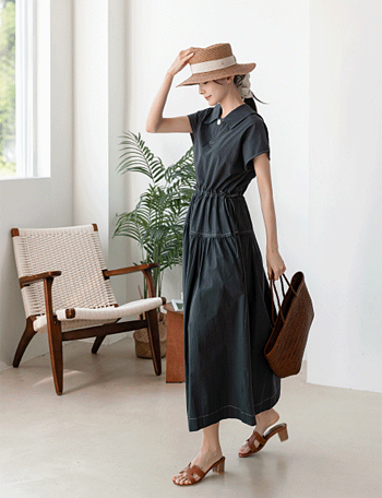 Double Collar String Dress Korea