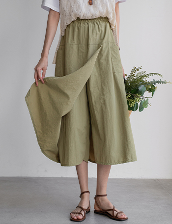Comfortable Rustling Pocket Wrap Skirt Pants Korea