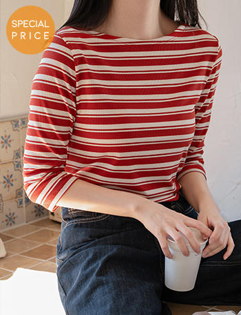 [Special Sale] Autumn horizontal striped 3/4 sleeve T-shirt Korea
