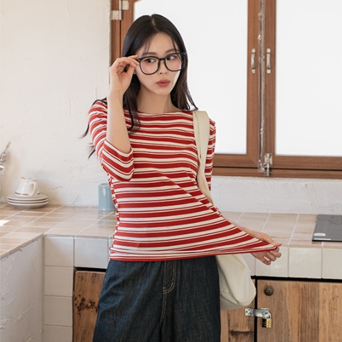 [Special Sale] Autumn horizontal striped 3/4 sleeve T-shirt