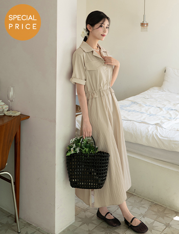 [Special Sale] String Pocket Short-sleeve Dress Korea