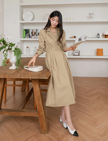 One button Banding Flare Dress Korea
