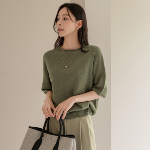 Rolling Holgament Saddle Short-sleeve Knitwear