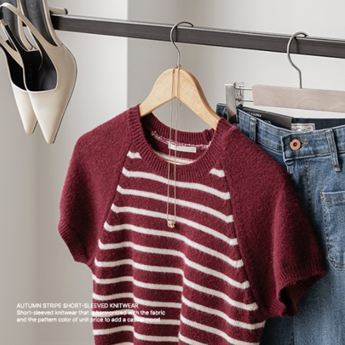 The Autumn Horizontal striped Short-sleeve Knitwear
