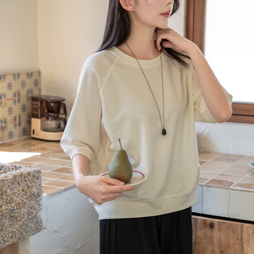 Side Dart Raglan Short-Sleeved Sweatshirt