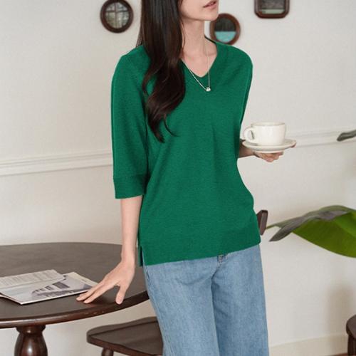 Tencel V-neck 3/4 sleeve Knitwear