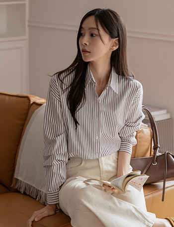 Spring back embroidery striped shirt Korea