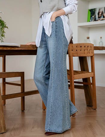 A Slit Wide Banding Denim Pants Korea