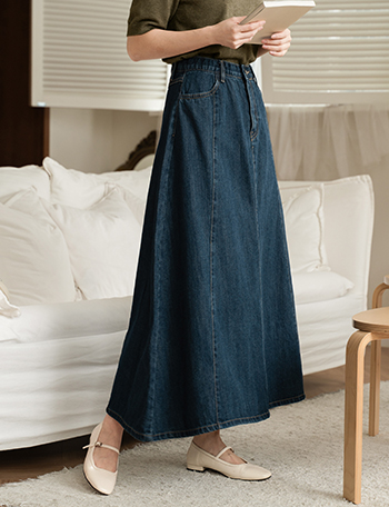 Flare Banding 절개 Denim Skirt Korea