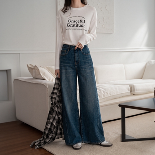 Washing Wide Incision Denim Pants