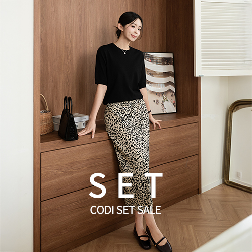 [Codi set] Modern Round Short-sleeve Knitwear+Flo Leopard Banding Skirt