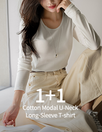 [1+1] Cotton Modal U-Neck Long-Sleeve T-shirt Korea