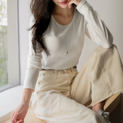 Cotton Modal U-Neck Long-Sleeve T-shirt