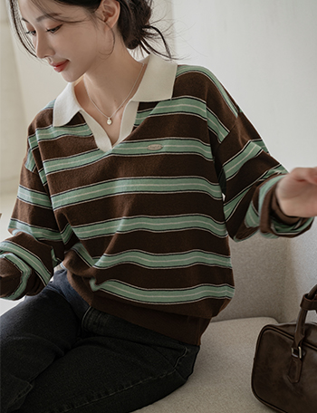 Hopes Horizontal Striped Collar Knitwear Korea