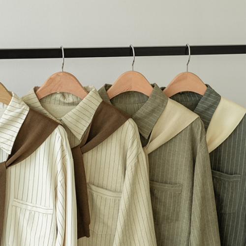 Suede Stripe Shirt Shawl Set