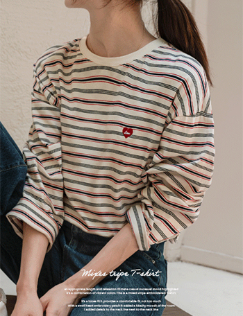 mix Stripe 자수 T-shirt Korea