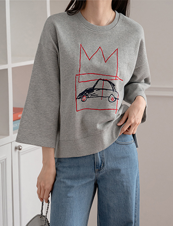 Toy embroidery 3/4 sleeve T-shirt Korea