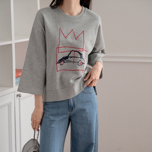 Toy embroidery 3/4 sleeve T-shirt