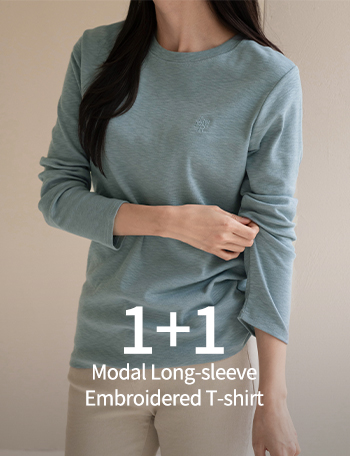 [1+1] Modal Long-sleeve Embroidered T-shirt Korea