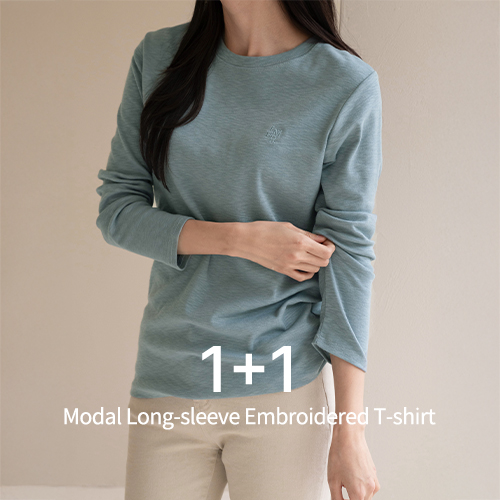 [1+1] Modal Long-sleeve Embroidered T-shirt