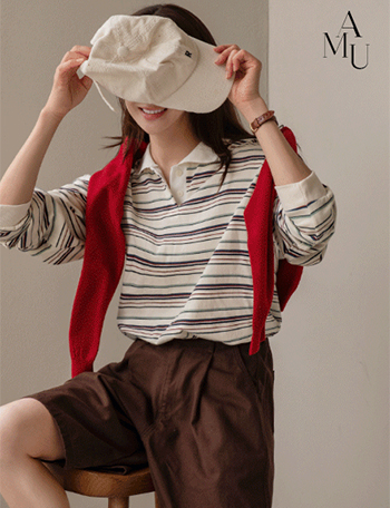 마우 Stripe Collar T-shirt Korea