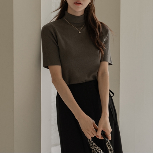 Basic Short-sleeve Knitwear Turtleneck