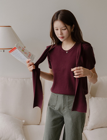 Season Shawl Set Round Short-sleeved Knitwear Korea