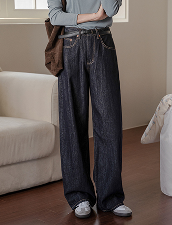 Wide Non-faded Raw Denim Pants Korea