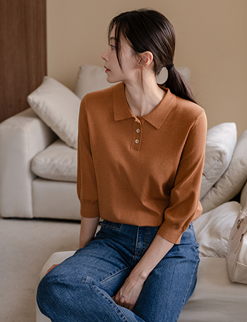 Weaving 3/4 sleeve Collar Knitwear Korea