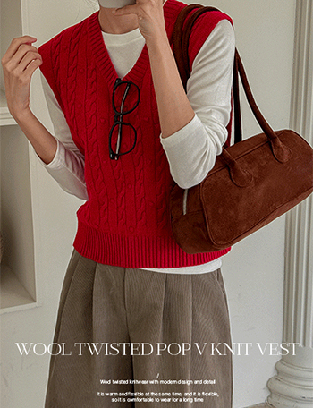 Wool Twiddle Pop V Knitwear Vest Korea
