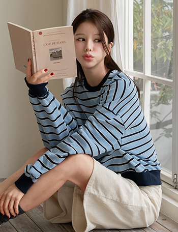 Color Matching Multi Horizontal Striped Sweatshirt Korea