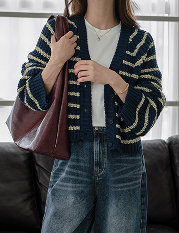 Melly Stripe Knitwear Cardigan Korea