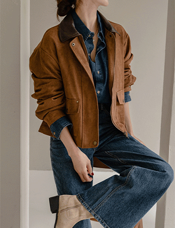 레더 Collar Suede Jacket Korea