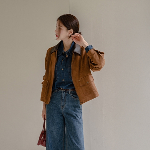Leather Collar Suede Jacket