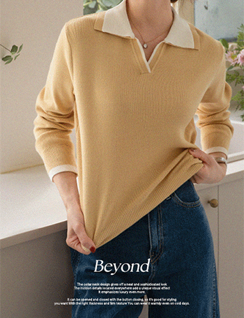 Beyond Slit Collar Color Matching Knitwear Korea