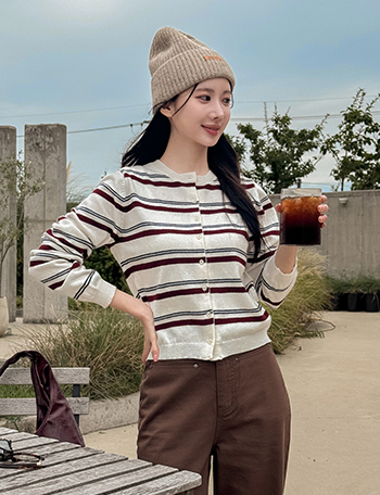 Color Match horizontal Striped Cardigan Korea